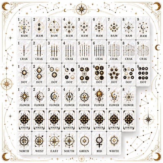 Astrology Mahjong Set, Luxury American Mahjong Game, Pearl White Acrylic Tiles, Celestial Zodiac Design, Unique Gift for Mahjong Lovers