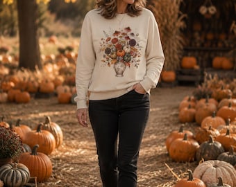 Autumn Pumpkin Floral Bouquet Sweatshirt | Fall Floral Crewneck