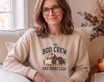 Boo Crew Dachshund Halloween Sweatshirt, Short Legs Doxie Mom Crewneck, Dog Lover Gift