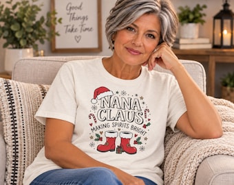 Nana Claus Christmas T-Shirt | Santa Hat, Candy Canes, Holiday Boots