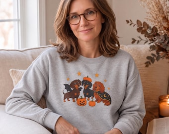 Dachshund Halloween Puppies Sweatshirt | Spooky Pumpkin Dogs