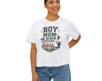 Boy Mom Part-Time Cheerleader Full-Time Spotter Boxy Tee | Funny Sports Mom Shirt | Mom of Boys Gift