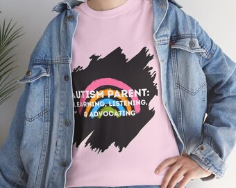 Autismus Eltern Regenbogen Shirt | Lernen Zuhören Befürworten T-Shirt | Autismus Akzeptanz Geschenk