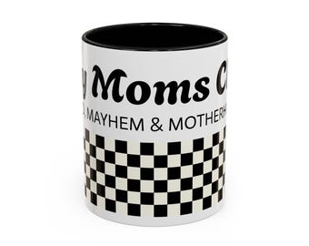 Boy Mom Mug | Mud Mayhem Motherhood Retro Coffee Mug | Funny Mom of Boys Gift | Checkered Cup