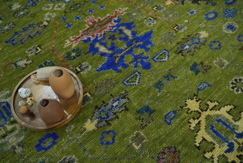 Green Solid Pattern Rug Solid Green Oushak Turkish Style Modern Oushak Hand Woven Rug Kid's ...
