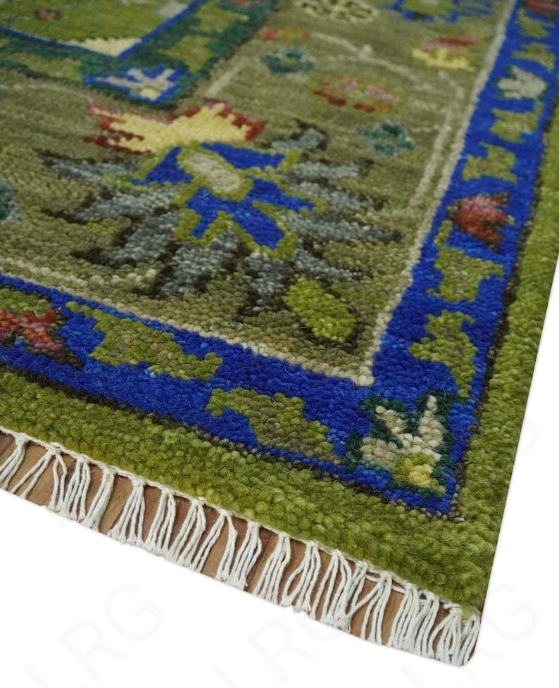 Green Solid Pattern Rug Solid Green Oushak Turkish Style Modern Oushak Hand Woven Rug Kid's ...