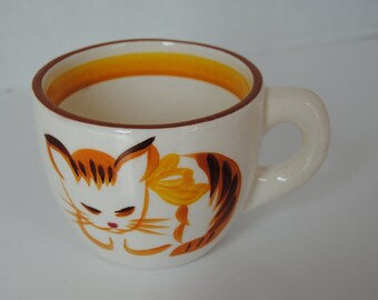 Rare Kay Hackett designed 1965 Delightful Pristine Stangl Pottery Ginger Cat Kiddieware Cup