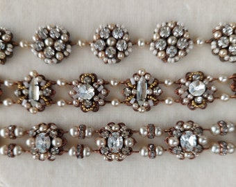 Bridal Rhinestone and Pearl Bracelet. Vintage Style Wedding Jewelry