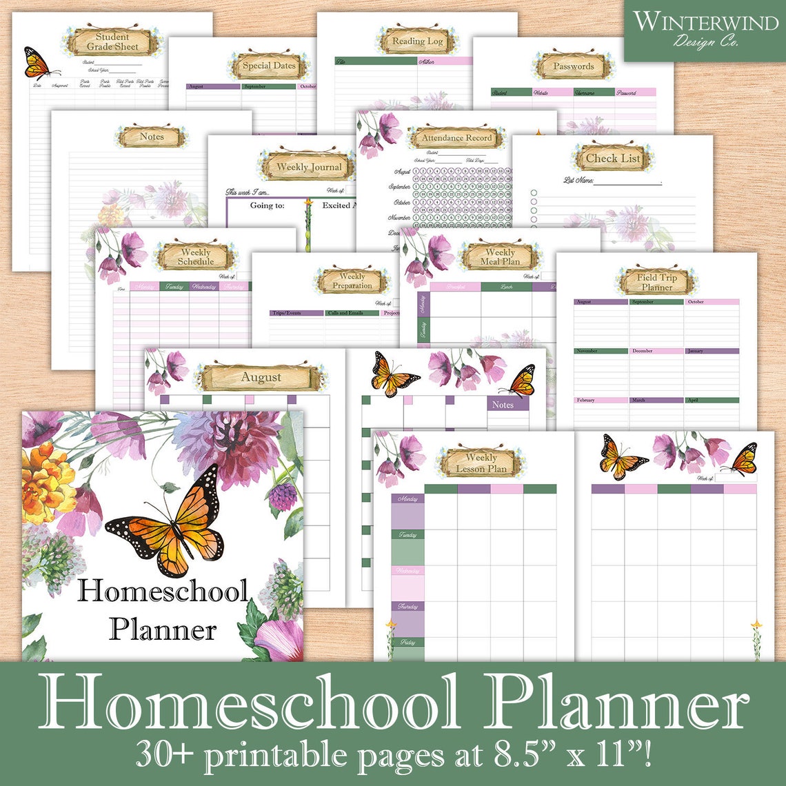 Spring Monarch Homeschool Planner printable - Etsy