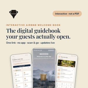 Libro de bienvenida interactivo de Airbnb / Guía digital editable para huéspedes (descarga instantánea)