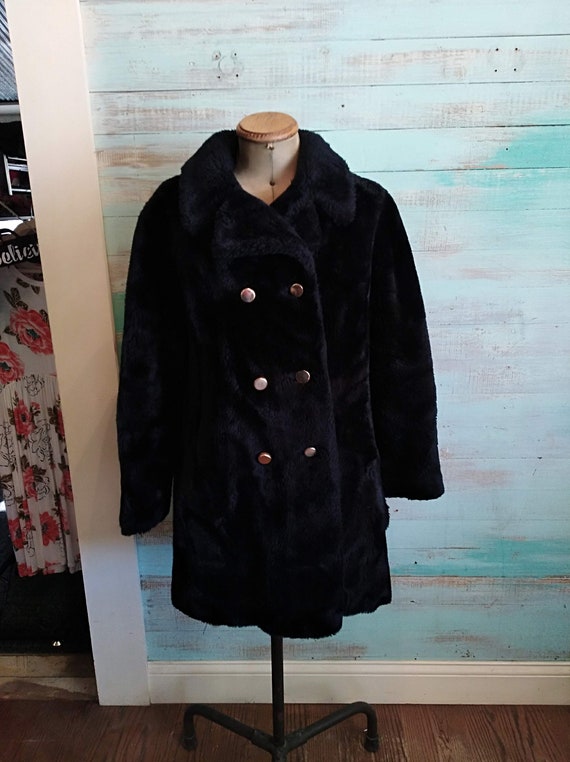 Vintage 60s 70s Borgana Black Faux Fur Coat