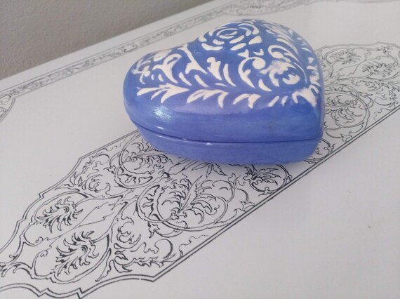Blue and White Floral Rose Ceramic Heart Valentin… - image 3