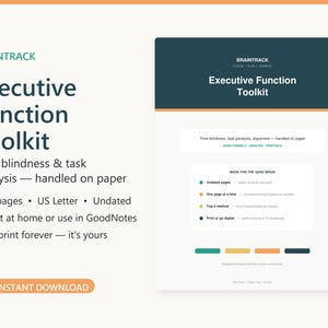 Executive Function Worksheets ADHD Adult, Time Blindness Tracker, Task Initiation Dopamine Menu, Energy Map Routine Builder, Printable PDF