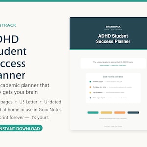 ADHD Student Planner Printable, Undated Academic Planner for College, Assignment Tracker Exam Prep, Executive Function, GoodNotes PDF
