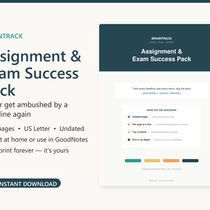 ADHD Assignment Tracker Printable, Exam Prep Countdown Planner, Homework Organizer College Student, Project Breakdown, Grade Tracker PDF