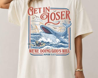 Camiseta cristã Jonas e a Baleia, com versículo bíblico retrô, da Comfort Colors®