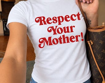 Respect Your Mother Boxy Cropped Top, Funny Attitude Quote Crop Tee, Retro Y2K Graphic Tee, Cute Sassy Saying Tee