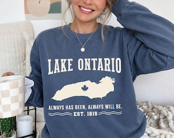Vintage Lake Ontario Comfort Color Sweatshirt, Great Lakes Crewneck, Retro Canada Lake Shirt, Nautical Boat Lake Life Gift Sweatshirt