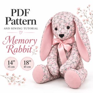Schnittmuster für ein Memory-Kaninchen (PDF) | Hasenmuster | 14 & 18 Zoll | Schritt-für-Schritt-Anleitung