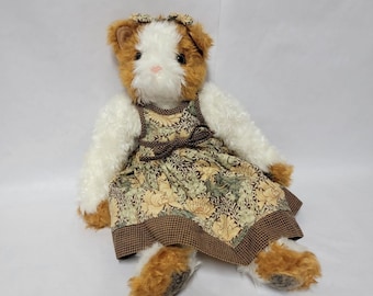 Vintage and Rare Douglas Cuddle Toys Stuffed Animal Cat Plush Toy Floral Dress
