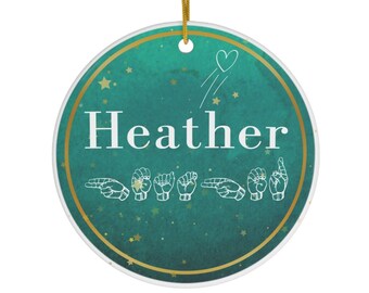 Personalized Christmas Ornament: Ceramic Christmas Ornament with Name in ASL Fingerspelling, 2.76" ASL Christmas Ornament, Name Ornament