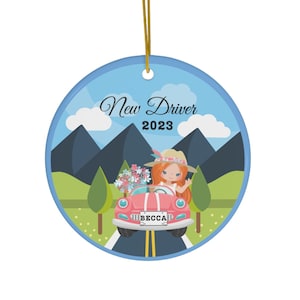 2024 New Driver Ornament for Girl: Personalized Christmas Ornament with Name and Year, 2.76&quot; Ceramic Mountain Ornament for Girls First Car