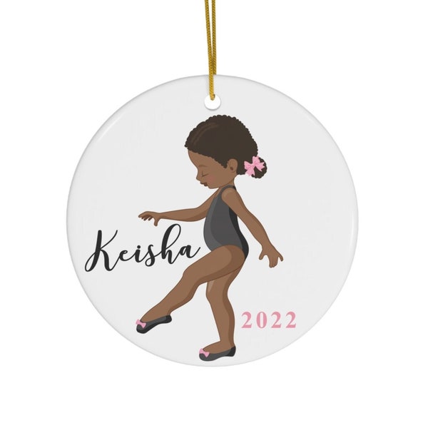 African American Ballerina Ornament: Personalized Ballerina 2.76" Ceramic Christmas Ornament