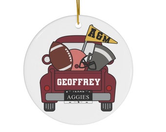 Texas Aggies Gift: Personalized Texas A & M Ornament, 2.76" Ceramic Ornament with Name and Aggie Football Gear