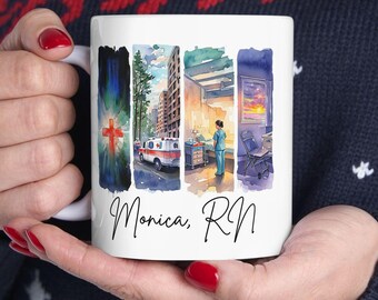 Nurse Mug, Personalized Watercolor Brushstroke Design, Printed on Both Sides, Gift for Nurses, Coffee Cup, Tea Mug, Nurse Appreciation Gift,