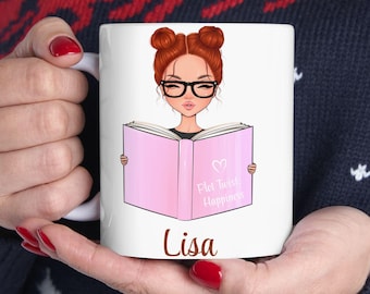 Tazza personalizzata con nome per donna: tazza con libro, tazza in ceramica per amanti dei libri, tazza con nome, tazza per amanti dei libri, regalo personalizzato per amanti dei libri, regalo per amanti dei libri