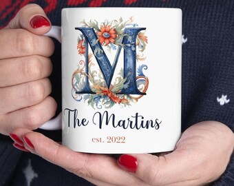 Family Name Mug: Personalized Initial and Name Mug, Couples Gift, Engagement, Wedding, Anniversary, Family, Monogram Mug, Decorative Letter
