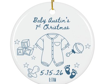 Onesie Baby Ornament: Baby Boy's 1st Christmas Ornament, Personalized Keepsake, Personalized Baby Boy Ornament, Birth Announcement Ornament
