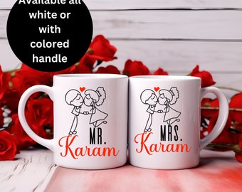 Regalo personalizado para parejas: Tazas de Sr. y Sra. con Apellido para Aniversario, Compromiso, Boda o San Valentín, Tazas de Sr. y Sra. Boda