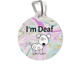 I'm Deaf Dog Tag: I'm Deaf with a Cute Spotted Dog Stick Figure, Two-Sided Personalized Pet Collar Charm for Special Needs Dog