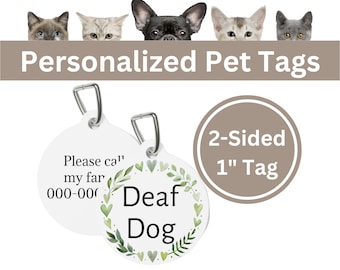 Medical Pet Tag: Metal Dog ID Tag for Deaf Dog, Personalized Charm for Deaf Dog, Dog Collar Tag for Special Needs Pet