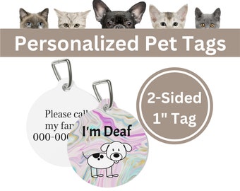 Medical Pet Tag: Cute Pet Tag for Deaf Dog, I'm Deaf with a Dog Stick Figure, Two-Sided Personalized Pet Collar Charm for Special Needs Dog