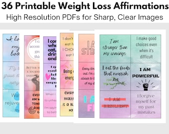 36 Weight Loss Affirmation Cards for Women: Watercolor Design, Printable (PDF), Gentle Mindset Reset, Healthy Habits Cards