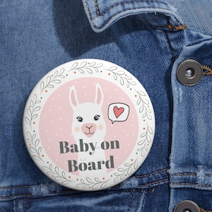 Pregnancy Pin: Baby on Board Please Pink LLama Button, 1.25 2.25 or 3&quot; Pinback Button for Pregnant Woman, Personal Space Button