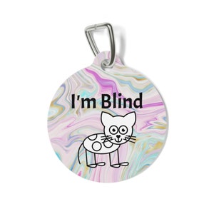 I&#39;m Blind Cat Tag: I&#39;m Blind with a Cute Spotted Cat Stick Figure, Two-Sided Personalized Pet Collar Charm for Special Needs Cat
