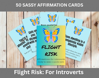 Homebody Gift: Introvert Affirmations, Flight Risk Snarky Affirmation Cards for Introverts, Introvert Affirmation Cards for Women
