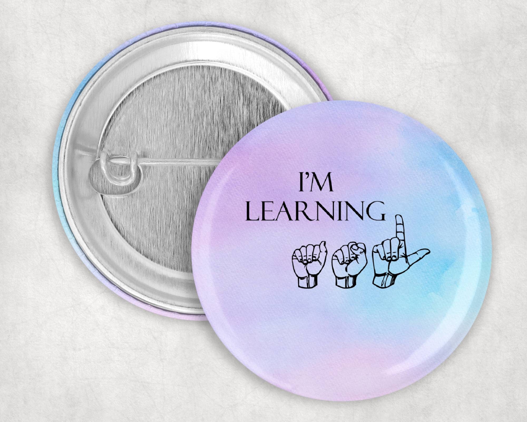 ASL Pin: I'm Learning Asl, Deaf Social Button, American Sign Language ...