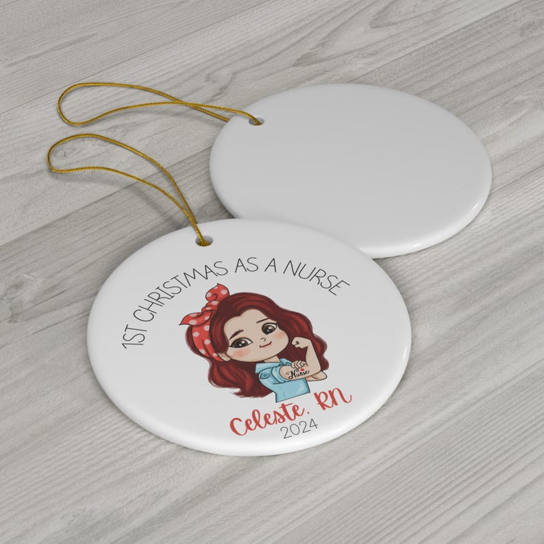 Redhaired First Christmas as a Nurse Ornament, Personalized Nurse