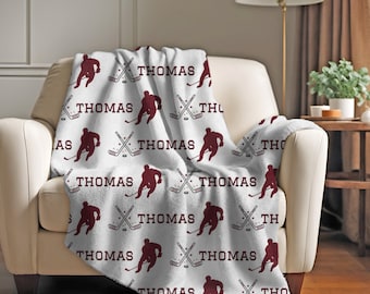 Coperta da hockey: coperta personalizzata con nome di hockey, coperta con nome per giocatore di hockey o tifoso, regalo per giocatore di hockey, coperta personalizzata