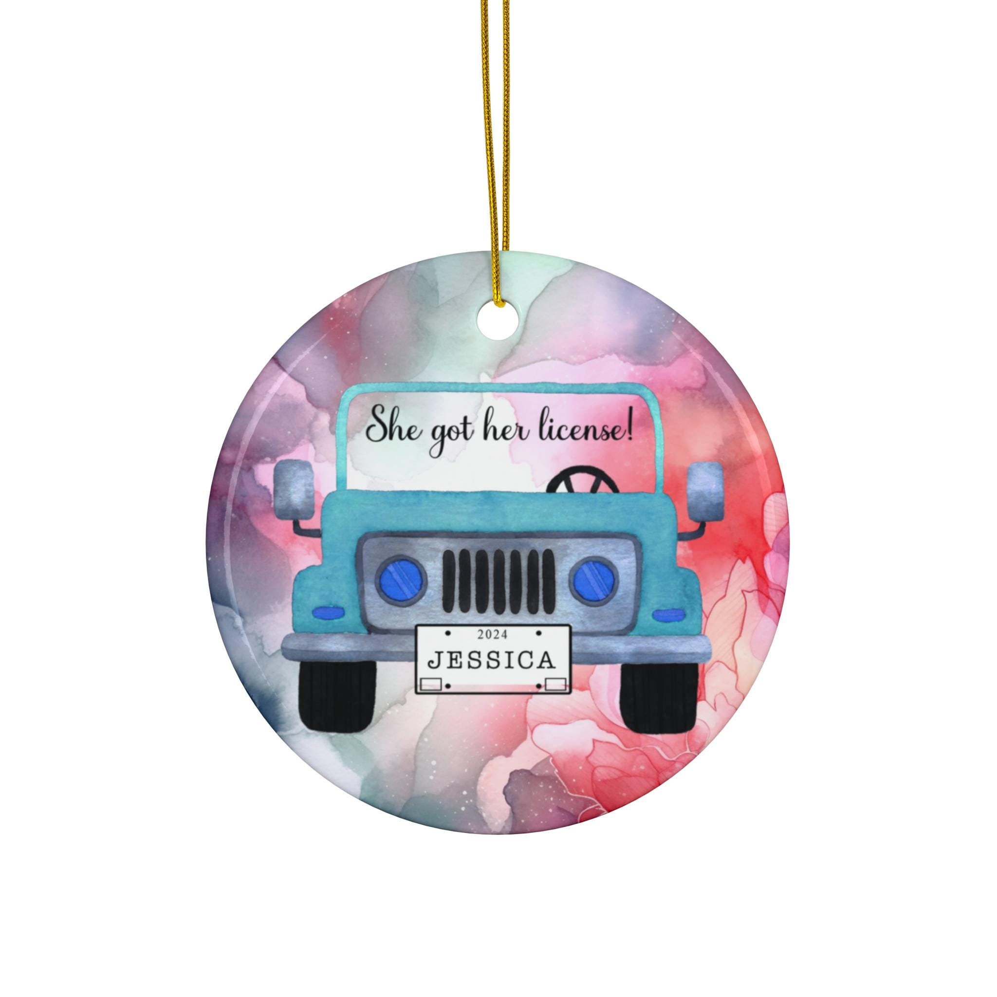 2024 New Driver Gift: Personalized Christmas Ornament for New License, Customize Wording and Add Name, Jeep Ornament for New Driver