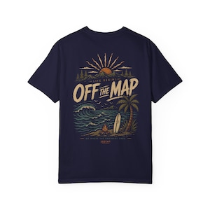Off The Map surf sunset graphic T-Shirt | beach wave palm tree design