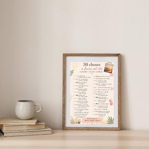 30 Choses à Faire Cet Été | Affiche Développement Personnel en Français | Checklist Bien-être & Self Care | Décoration Murale Printable