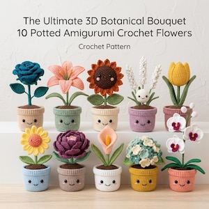 10-delat Amigurumi-blomkrukepaket | Virkmönster för nybörjare (PDF-nedladdning)