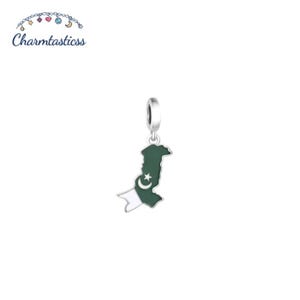 Pingente de Prata de Lei para Pulseira - Compatível com Todos os Tipos de Pulseiras - Pingente com a Bandeira e o Mapa do Paquistão - Presente Ideal para Aniversário e Natal.