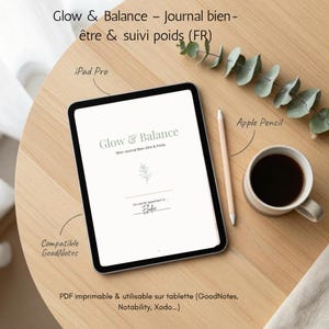 Glow & Balance Journal Bien-être, Suivi Poids (PDF imprimable +  tablette GoodNotes, planner santé français)