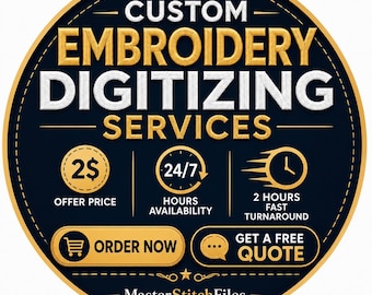 Digitalisering av broderier | Digitalisering av logotyper | Broderifiler | Dst Pes JEF EMB-format | Snabb leverans inom 2 timmar | StitchFiles
